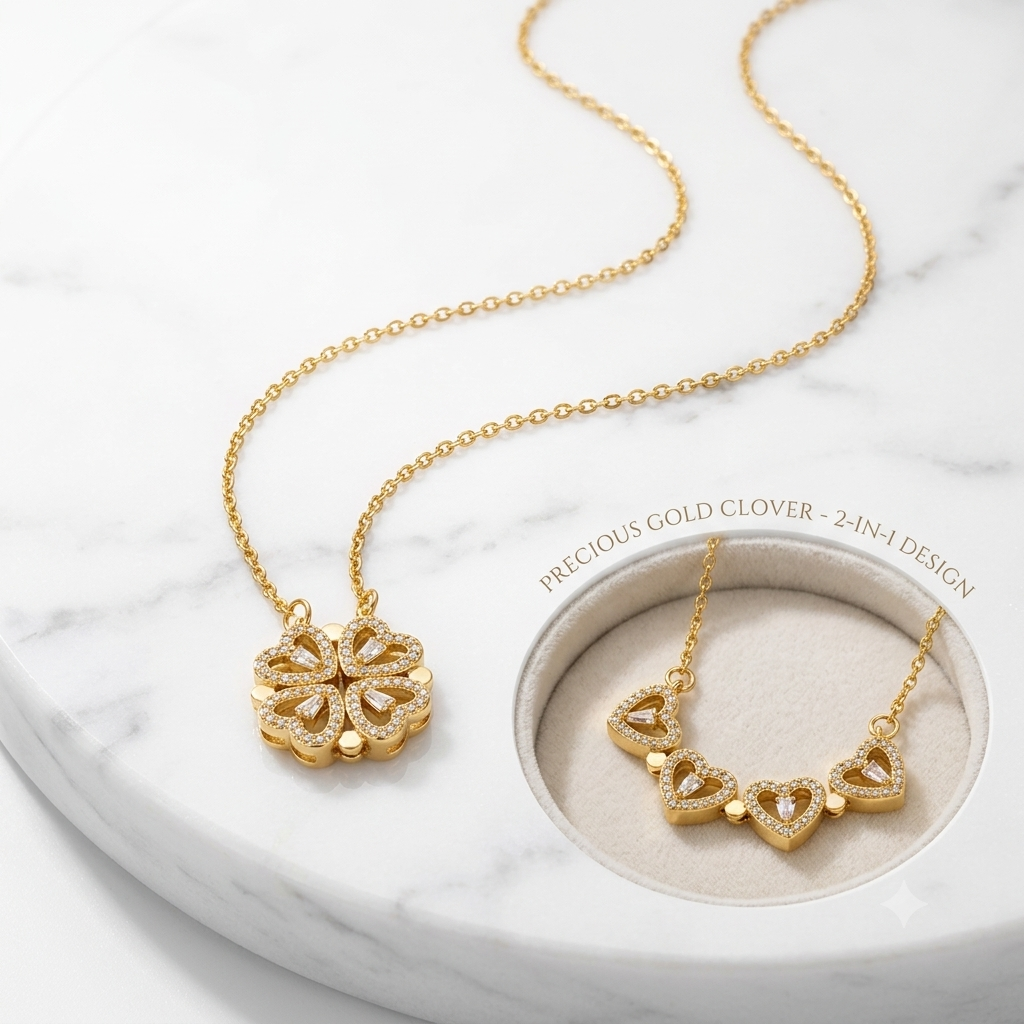 Korean Magnetic 4 Leaf Clover Pendant Necklace- Golden