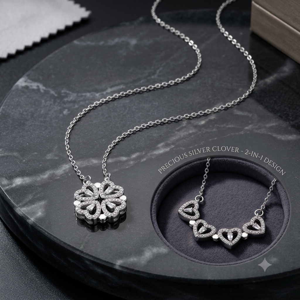 Korean Magnetic 4 Leaf Clover Pendant Necklace- Golden