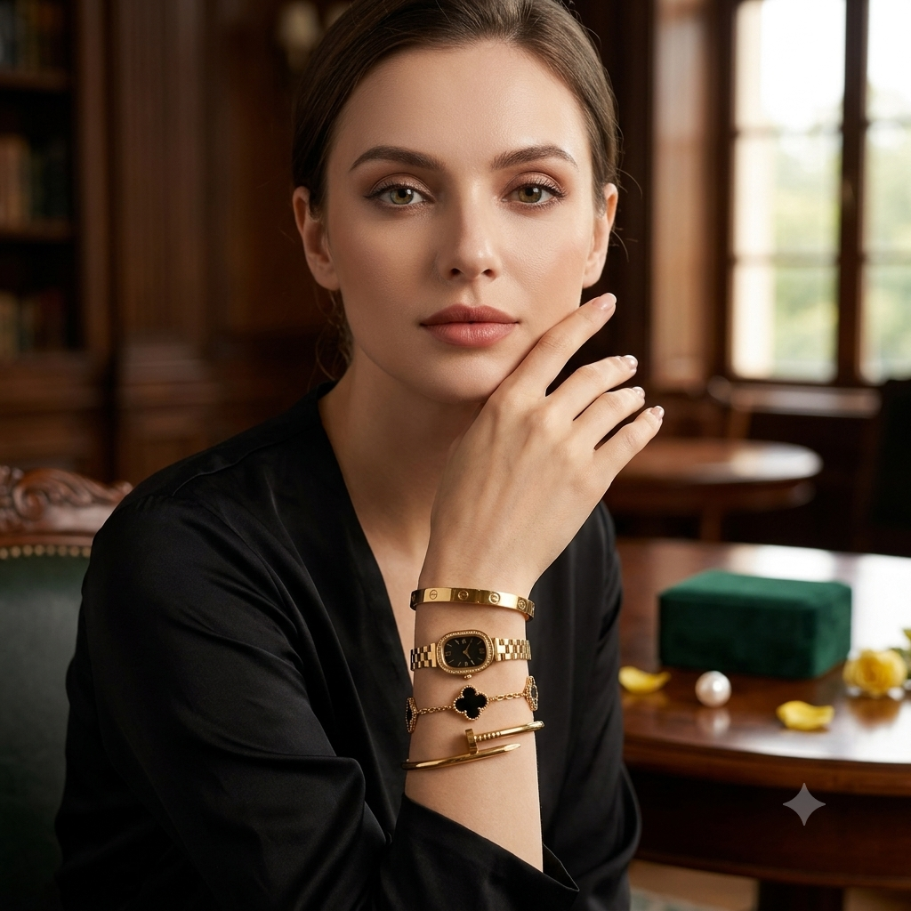 Stainless Steel 4 Piece Bracelet, Watch And Bangle Combo