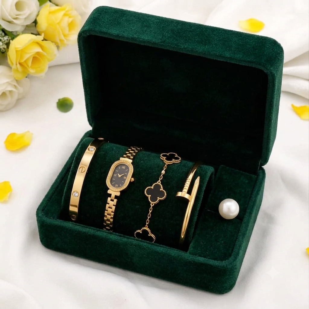 Stainless Steel 4 Piece Bracelet, Watch And Bangle Combo
